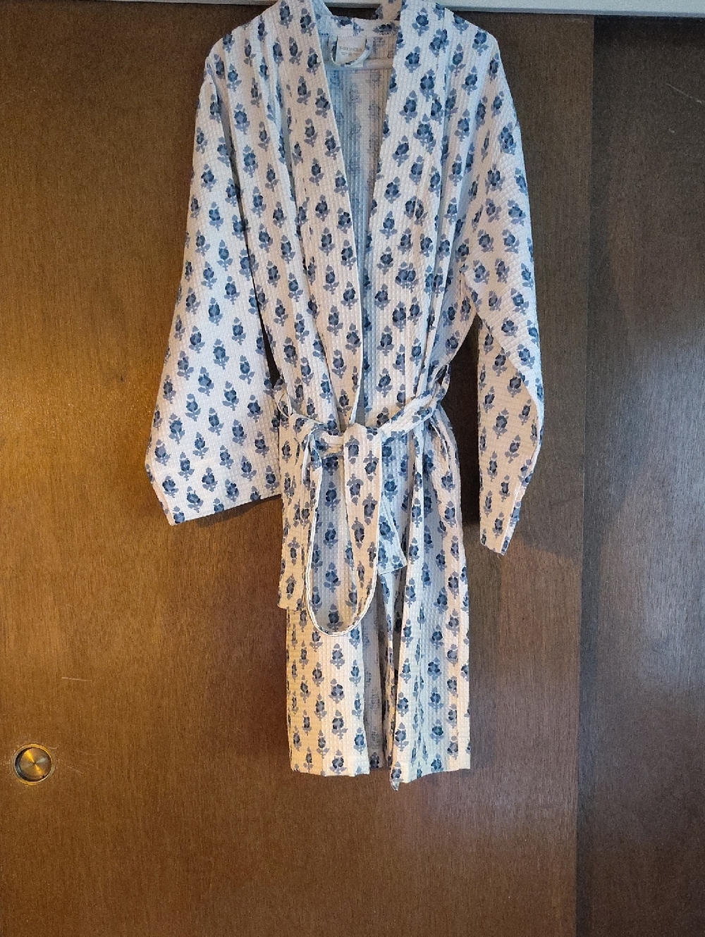 Blue Floral Cotton Robe with Belt, Very Cute for Summer!